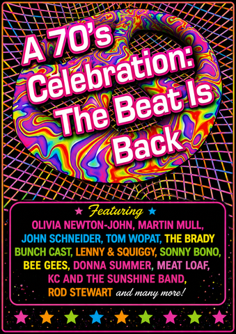 A 70'S CELEBRATION: THE BEAT IS BACK (NBC 11/16/93) RARE!!! HARD TO FIND!!! Olivia Newton-John, Martin Mull, John Schneider, Tom Wopat, The Brady Bunch, Lenny & Squiggy, Sonny Bono, Bee Gees, Donna Summer, Meat Loaf, KC and the Sunshine Band, Rod Stewart