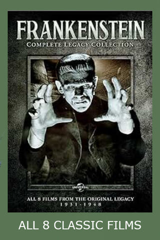 FRANKENSTEIN LEGACY - 8 FILM COLLECTION + BONUS MATERIAL (1931-1948) Boris Karloff, Bela Lugosi, Elsa Lanchester, Lon Chaney, John Carradine, Bud Abbott, Lou Costello