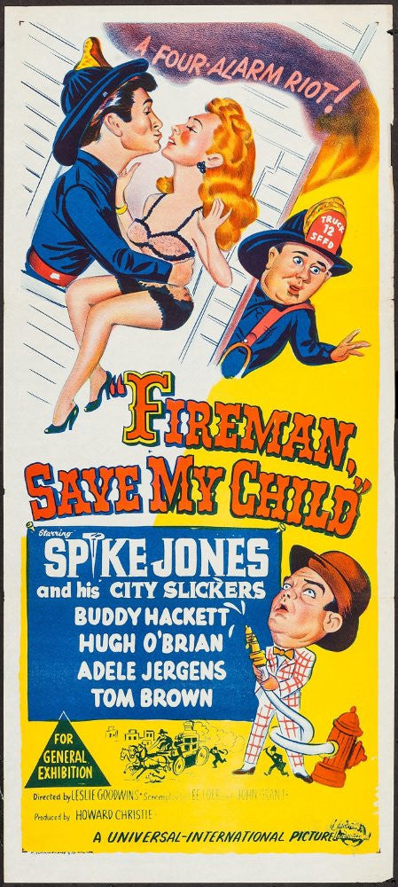 Buddy Hackett, Spike Jones, Harry Cheshire, Hugh O'Brian, and Spike Jones and His City Slickers in Fireman Save My Child (1954). Film available from RewatchClassicTV.com